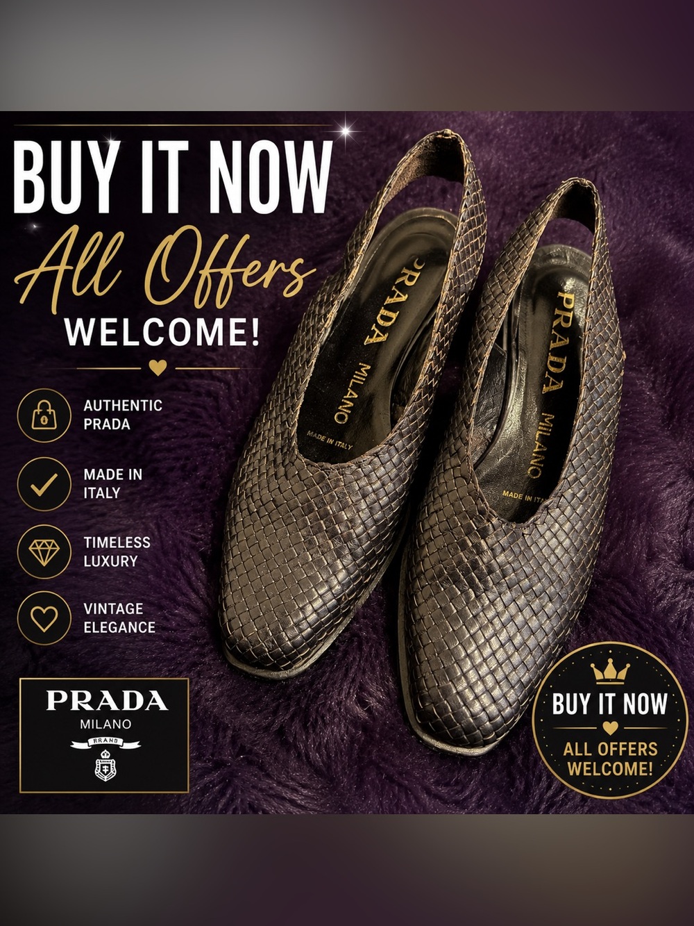 Prada Milano Woven Leather Slingback Flats | Made in Italy | Vintage Luxury